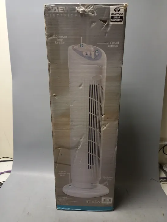 BOXED DAEWOO 30 INCH TOWER FAN, FREE STANDING, 3 SPEEDS