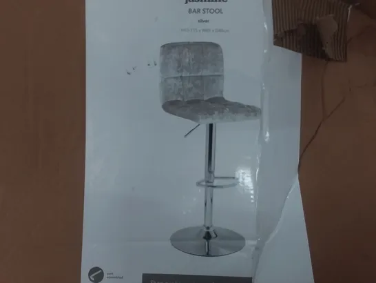 BOXED JASMINE BAR STOOL IN SILVER - H93-115 X W45 XD48 CM 