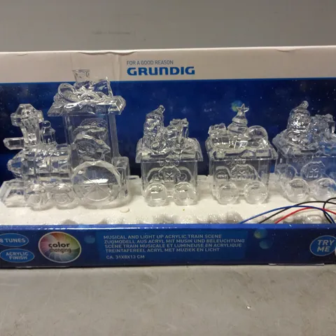 LOT OF 4 BRAND NEW GRUNDIG MUSICAL LIGHT UP ACRYLIC TRAIN SCENES