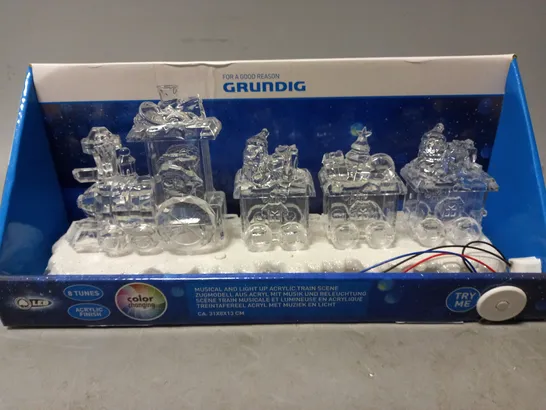 LOT OF 4 BRAND NEW GRUNDIG MUSICAL LIGHT UP ACRYLIC TRAIN SCENES