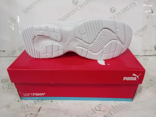 BOXED PAIR OF PUMA CILIA SOFT FOAM LEATHER TRAINERS IN WHITE UK SIZE 7