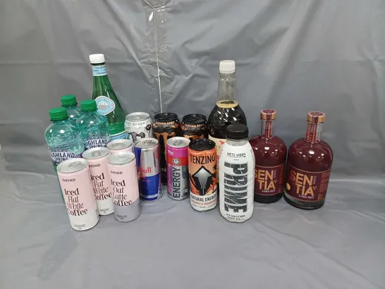 LOT OF APPROXIMATELY 15 ASSORTED DRINKS TO INCLUDE STILL WATER, MONSTER AND PRIME