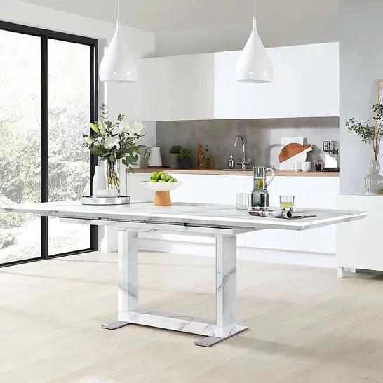 BOXED TOKYO WHITE MARBLE 160-220CM EXTENDING DINING TABLE( 3 BOXES)