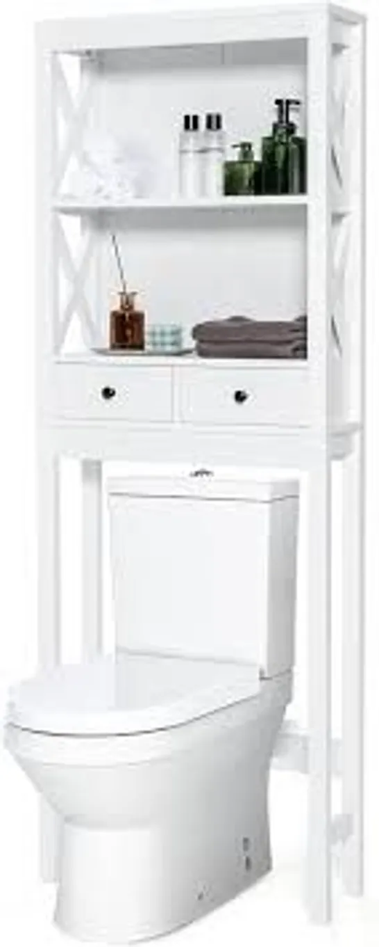 BOXED COSTWAY X-FRAME OVER THE TOILET BATHROOM STORAGE SHELF WITH 2 DRAWERS