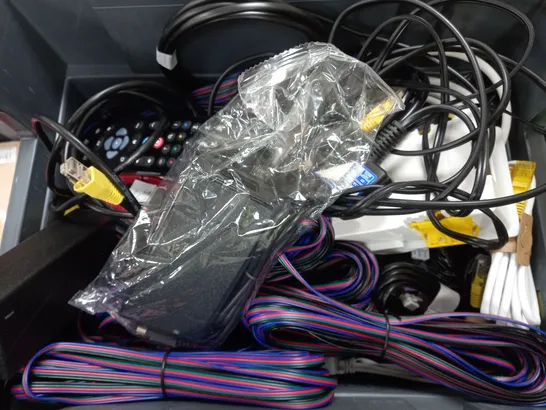 BOX OF APPROXIMATELY 10 ASSORTED ITEMS TO INCLUDE - RASPBERRY PI, SKY REMOTE , TYPE G PLUG ETC