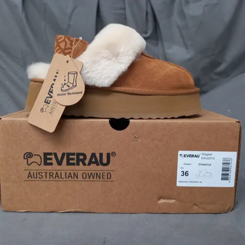 BOXED PAIR OF EVERAU WAGTAIL SHOES IN CHESTNUT EU SIZE 36