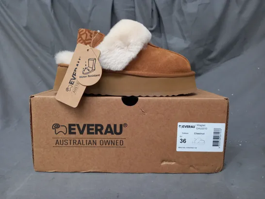 BOXED PAIR OF EVERAU WAGTAIL SHOES IN CHESTNUT EU SIZE 36