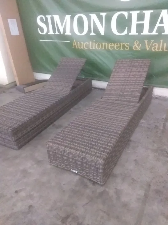 X2 RATTAN EFFECT GARDEN SUNLOUNGERS BROWN