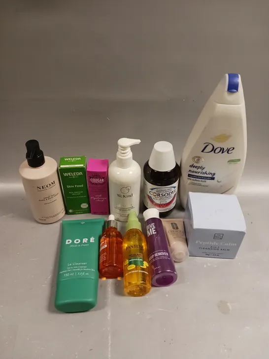 APPROXIMATELY 20 ASSORTED HEALTH & BEAUTY PRODUCTS TO INCLUDE DOVE BODY WASH, DORÉ MILK CLEANSER, NEOM BODY WASH ETC 