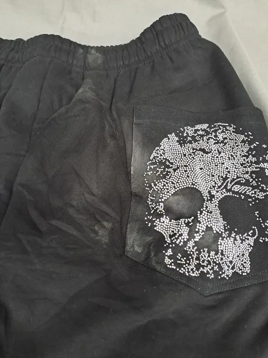 NAMED COLLECTIVE RHINESTONE SKULL SHORTS IN BLACK SIZE L