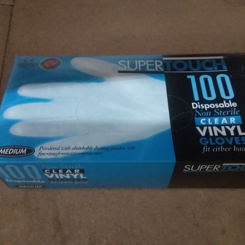 LOT OF 1000 SINGLES SUPERTOUCH MEDIUM DISPOSABLE NON-STERILE CLEAR VINYL GLOVES (10 BOXES OF 100PC)