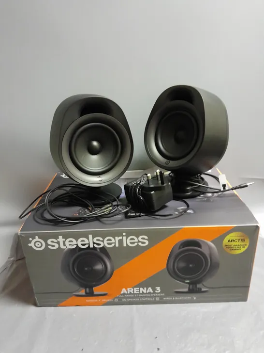 BOXED STEELSERIES ARENA 3 FULL-RANGE 2.0 GAMING SPEAKERS IN BLACK