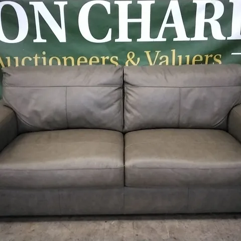 QUALITY BRITISH DESIGNER POWER RECLINER 3 SEATER SOFA - GREY/GREEN LEATHER