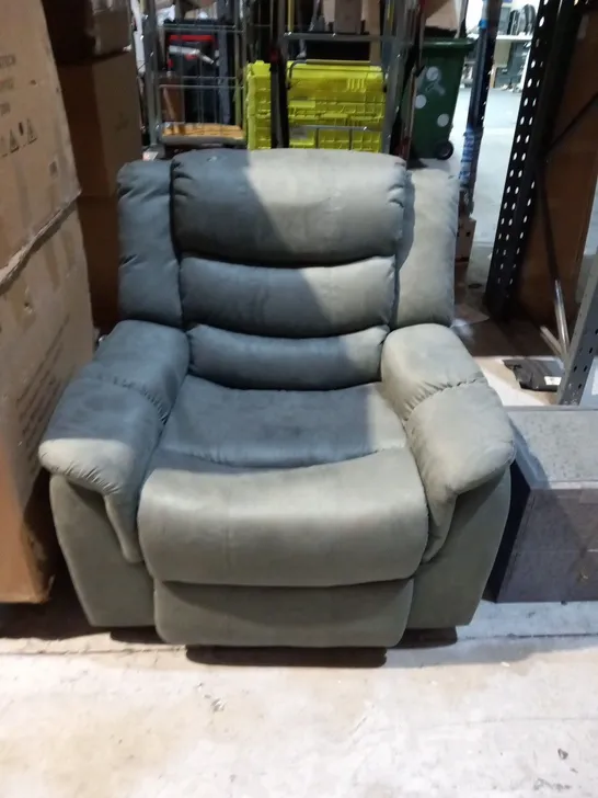 DESIGNER GREY SUEDE EFFECT RECLINING ARM CHAIR