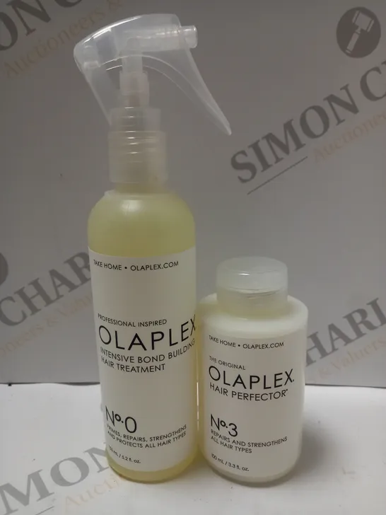 BOX OF 2 OLAPLEX PRODUCTS TO INCLUDE NO.0 INTENSIVE BOND BUILDING HAIR TREATMENT 155ML & NO.3 HAIR PERFECTOR 100ML