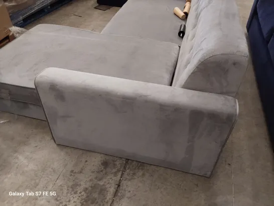 DESIGNER CHAISE SOFA PLUSH GREY FABRIC 