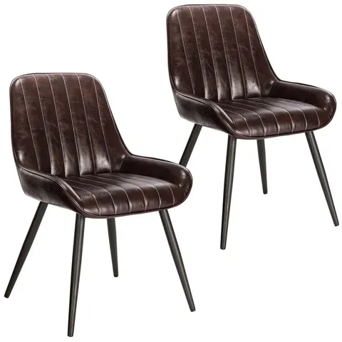 BOXED PAIR OF BROWN LEATHER UPHOLSTERED DINING/SIDE CHAIRS (SET OF 2 IN 1 BOX)