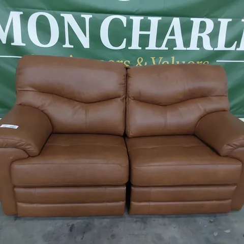 QUALITY BRITISH DESIGNER G PLAN STRATFORD POWER RECLINING TWO SEATER SOFA DALLAS TAN LEATHER 