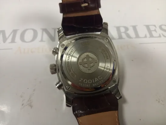 ZODIAC DESERT MASTER STAINLESS STEEL BODIED WATCH WITH BROWN LEATHER STRAP