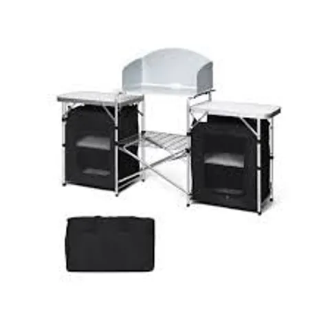 BOXED COSTWAY 2 IN 1 FOLDING ALUMINIUM TABLE WITH WINDSHIELD - BLACK 