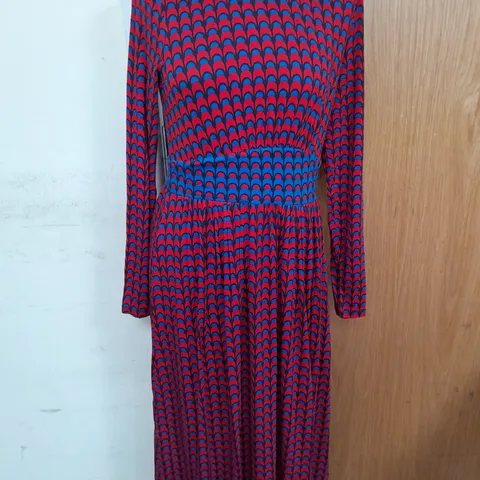 BODEN THEA LONG SLEEVE MIDI DRESS IN RED AND BLUE SIZE 12