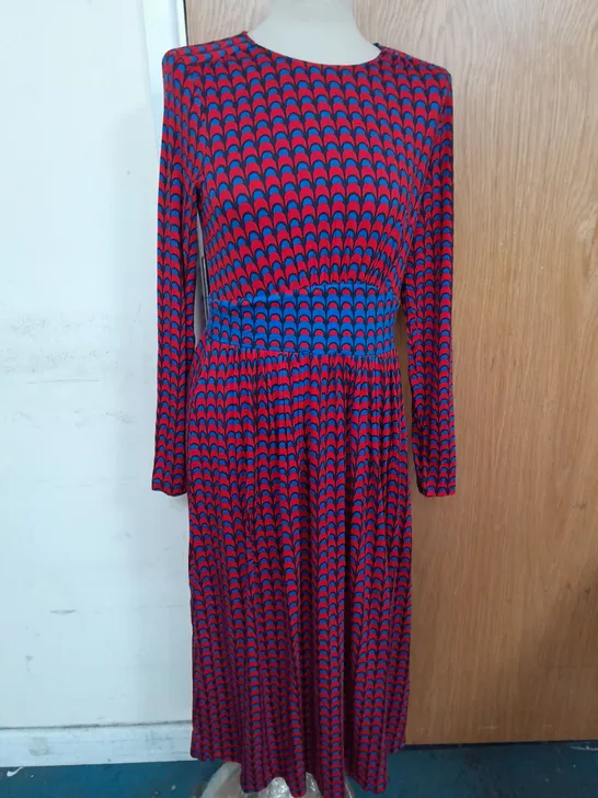 BODEN THEA LONG SLEEVE MIDI DRESS IN RED AND BLUE SIZE 12