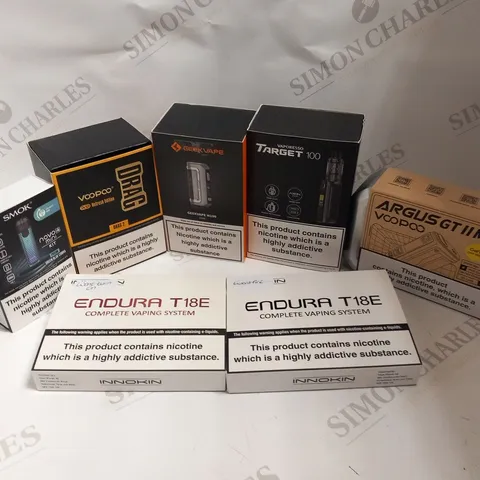 APPROXIMATELY 24 ASSORTED E-CIGARETTES AND E-CIGARETTE PARAPHERNALIA TO INCLUDE; GEEK VAPE, VAPORESSO, VOOPOO AND SMOK