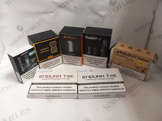 APPROXIMATELY 24 ASSORTED E-CIGARETTES AND E-CIGARETTE PARAPHERNALIA TO INCLUDE; GEEK VAPE, VAPORESSO, VOOPOO AND SMOK