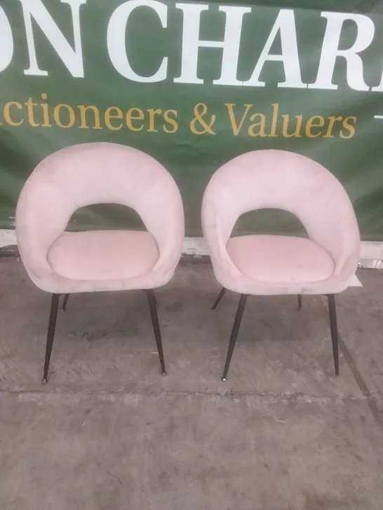 PAIR OF PINK VELVET DINING CHAIRS 