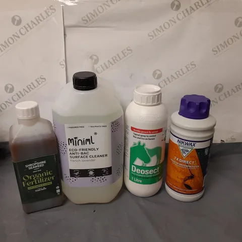 BOX OF APPROXIMATELY 10 ASSORTED ITEMS TO INCLUDE - FERTILIZER, SURFACE CLEANER AND FLY & LICE SPRAY FOR HORSES