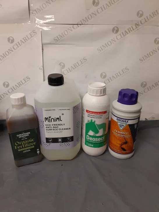 BOX OF APPROXIMATELY 10 ASSORTED ITEMS TO INCLUDE - FERTILIZER, SURFACE CLEANER AND FLY & LICE SPRAY FOR HORSES