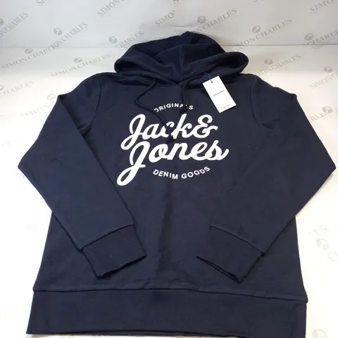 JACK AND JONES OVERHEAD HOODIE IN NAVY BLUE SIZE MEDIUM