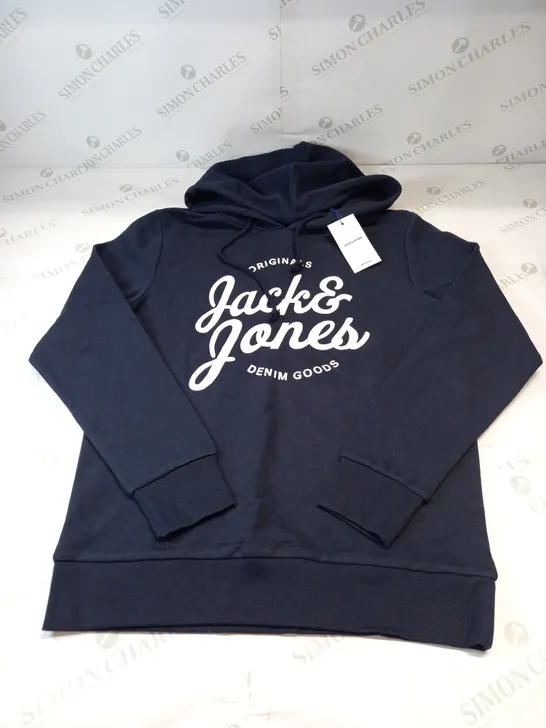 JACK AND JONES OVERHEAD HOODIE IN NAVY BLUE SIZE MEDIUM