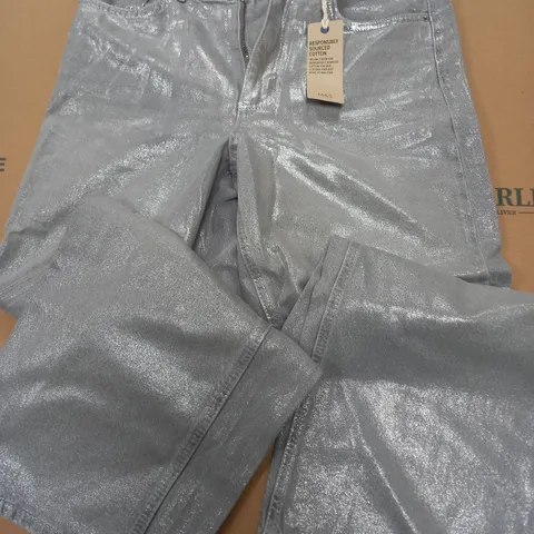 M&S WIDE HIGH RISE JEANS IN SILVER - 10 SHORT