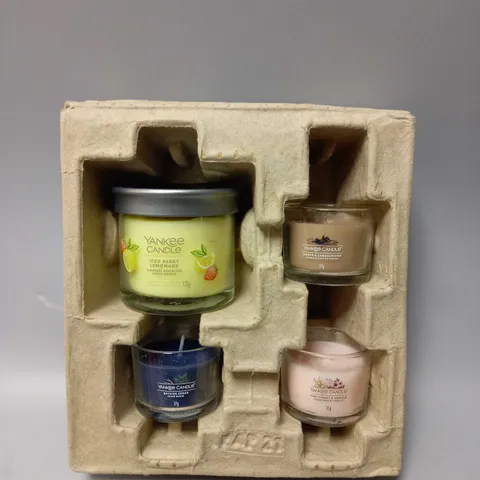 BOXED YANKEE CANDLE SET 4 TO INCLUDE-ICED BERRY LEMONADE,BAYSIDE CEDAR 