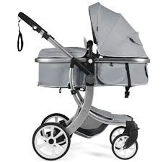 BOXED COSTWAY 2 IN 1 FOLDABLE BABY STROLLER WITH RAIN COVER AND MOSQUITO NET - GREY