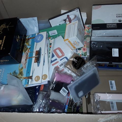 LARGE QUANTITY OF ASSORTED HOUSEHOLD ITEMS TO INCLUDE USB MICROPHONE, ORIGAMI LAMPSHADES, VITAL-D SUPPLEMENTS AND DVDS