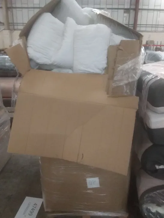 PALLET OF ASSORTED BEDDING ITEMS IN LARGE AMOUNT TO INCLUDE PILLOWS, DUVETS, AND WEIGHTED BLANKED ETC.