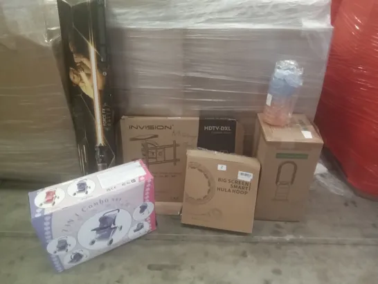 PALLET OF ASSORTED ITEMS INCLUDING STAR WARS LIGHTSABER, SMART HULA HOOPS, AIR MULTIPLIER TOWER FAN