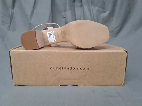 BOXED PAIR OF DUNE LONDON OPEN TOE MID HEEL PLATFORM SANDALS IN NUDE SIZE 6