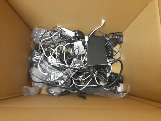 BOX OF APROX 15 ITEM USB CABLES, LAPTOP CHARGER AND ETHERNET CABLE