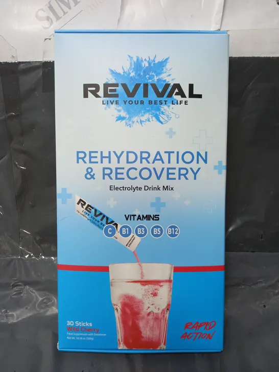 REVIVAL REHYDRATION & RECOVERY ELECTROLYTE DRINK MIX IN WILD CHERRY 30 STICKS