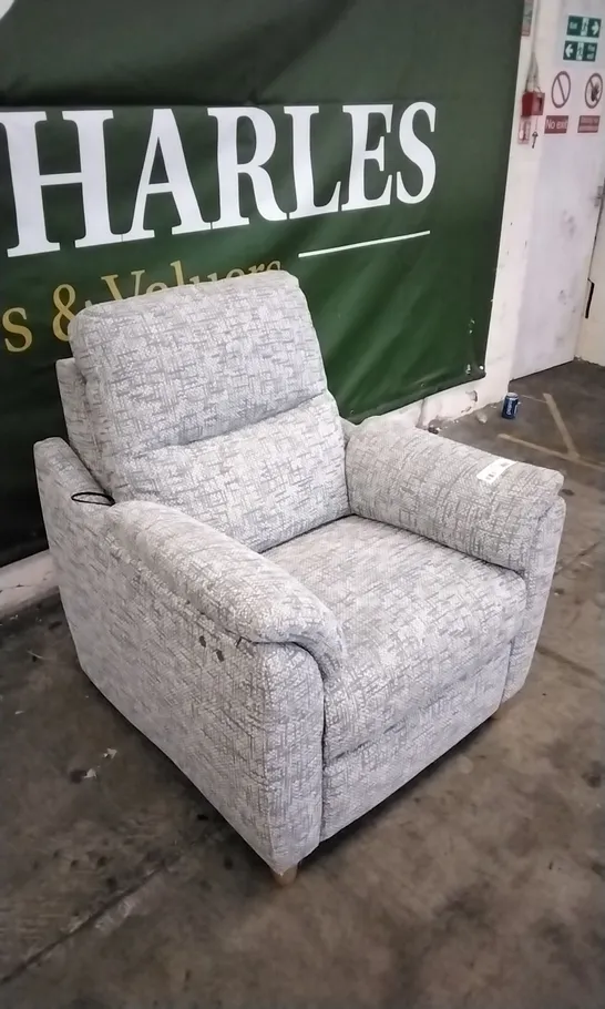 QUALITY BRITISH DESIGNED & MANUFACTURED G PLAN SPENCER POWER RECLINER ARMCHAIR REMCO LIGHT GREY FABRIC