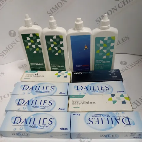 BOXED LOT TO CONTAIN APPROX. 35 X ASSORTED VISION CARE PRODUCTS. INCLUDES PACKS OF CONTACT LENSES & CONTACT LENSE CLEANING SOLUTION. BRANDS VARY