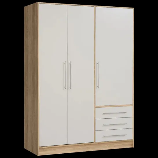 BOXED INGRAM 3 DOOR WARDROBE SONOMA OAK/WHITE - 3 BOXES