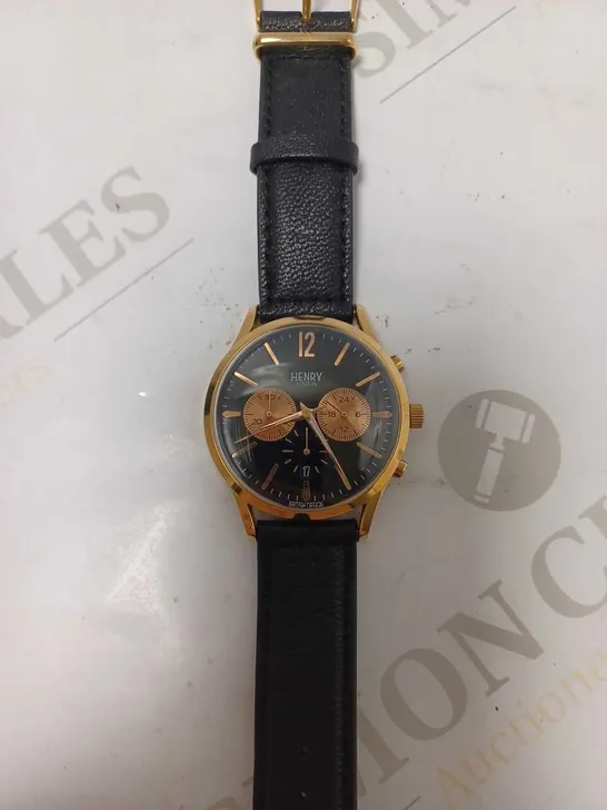 HENRY LONDON ROSE GOLD TRIPLE DIAL BLACK LEATHER STRAP WRISTWATCH 