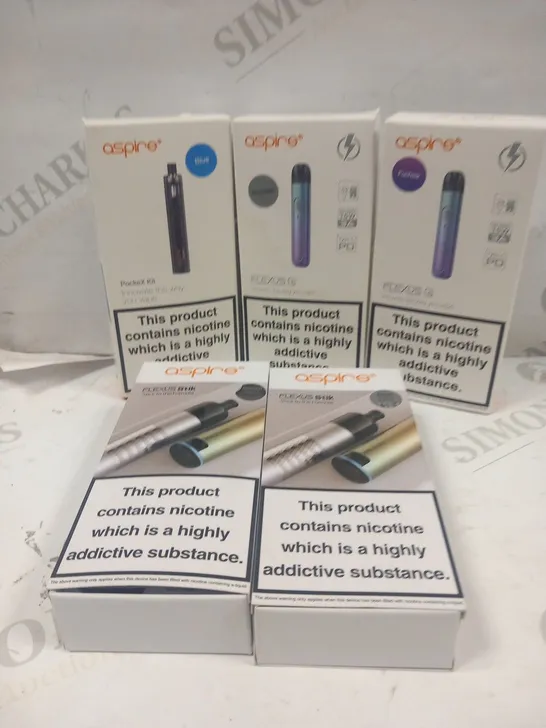 APPROXIMATELY 5 BOXED ASPIRE VAPING PRODUCTS TO INCLUDE; FLEXUS Q AND FLEXUS STIK