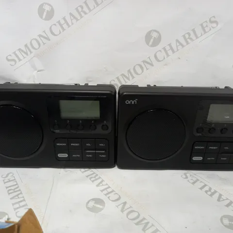 BOX OF 2 ONN PORTABLE AM/FM RADIOS