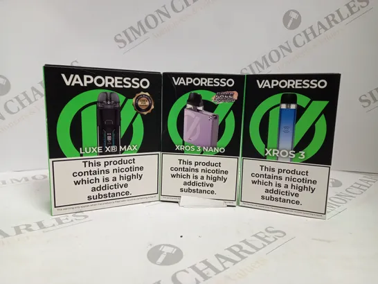 APPROXIMATELY 20 ASSORTED BOXED VAPORESSO VAPING PRODUCTS TO INCLUDE XROS 3, XROS 3 NANO, LUXE XR MAX ETC. 