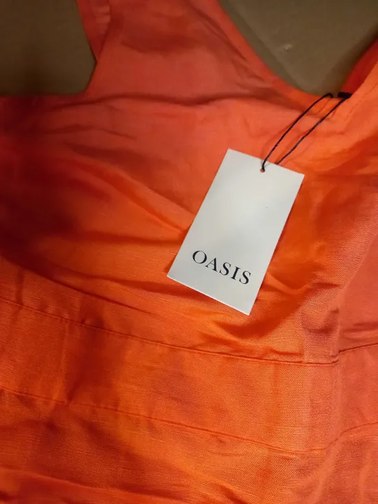 OASIS ORANGE V NECK LINEN MIX TAILORED MIDI DRESS - SIZE 10